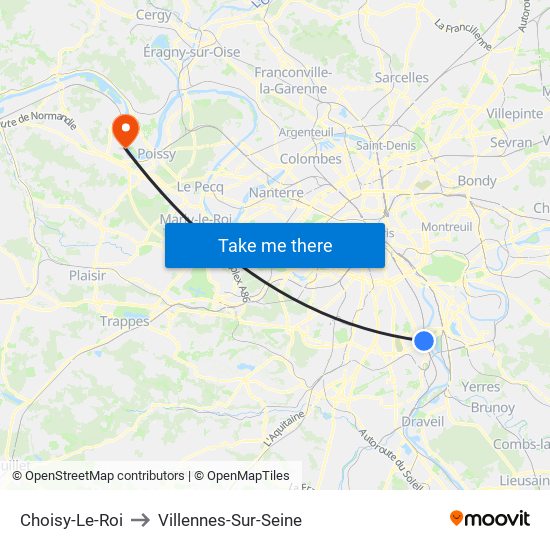 Choisy-Le-Roi to Villennes-Sur-Seine map