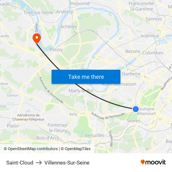 Saint-Cloud to Villennes-Sur-Seine map