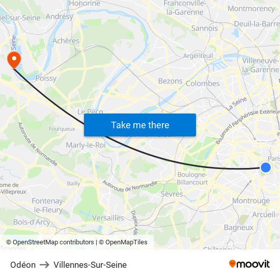 Odéon to Villennes-Sur-Seine map