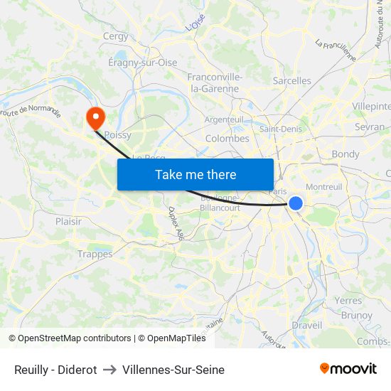 Reuilly - Diderot to Villennes-Sur-Seine map