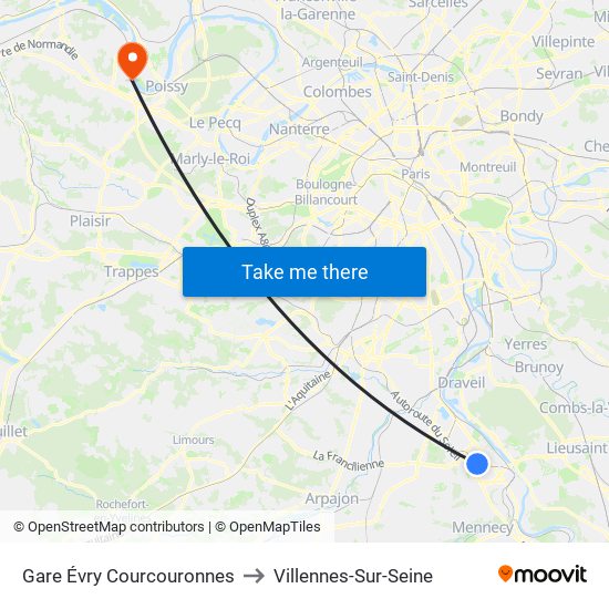 Gare Évry Courcouronnes to Villennes-Sur-Seine map