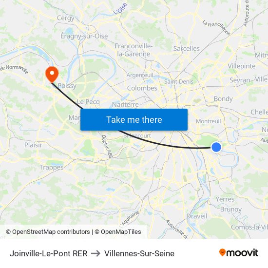 Joinville-Le-Pont RER to Villennes-Sur-Seine map