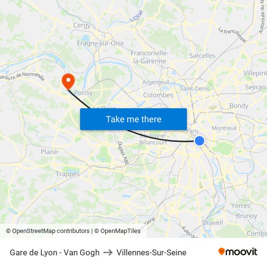Gare de Lyon - Van Gogh to Villennes-Sur-Seine map