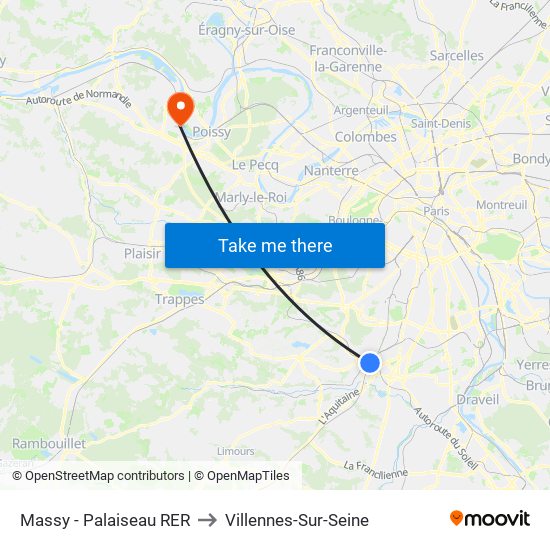 Massy - Palaiseau RER to Villennes-Sur-Seine map