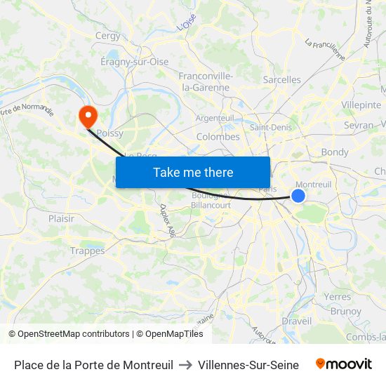 Place de la Porte de Montreuil to Villennes-Sur-Seine map