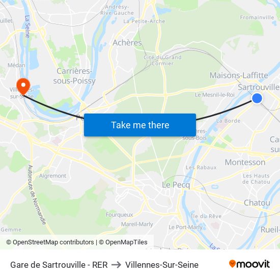 Gare de Sartrouville - RER to Villennes-Sur-Seine map