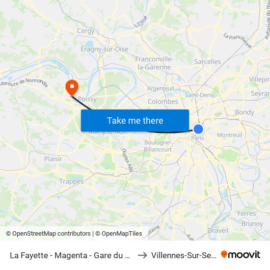 La Fayette - Magenta - Gare du Nord to Villennes-Sur-Seine map
