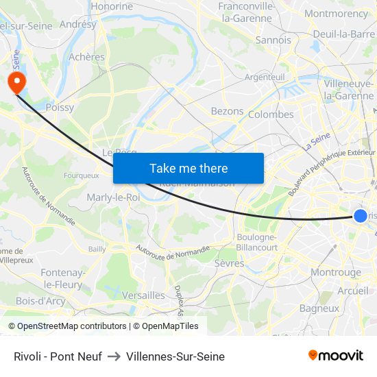 Rivoli - Pont Neuf to Villennes-Sur-Seine map