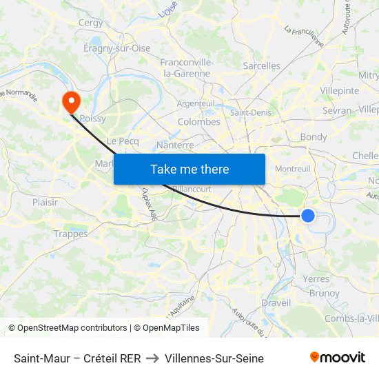 Saint-Maur – Créteil RER to Villennes-Sur-Seine map