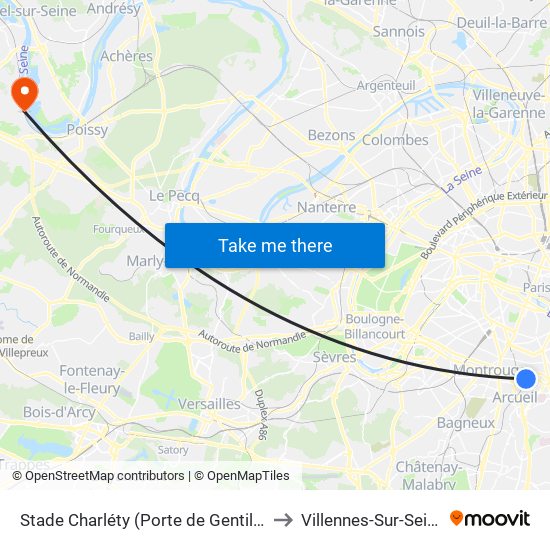 Stade Charléty (Porte de Gentilly) to Villennes-Sur-Seine map