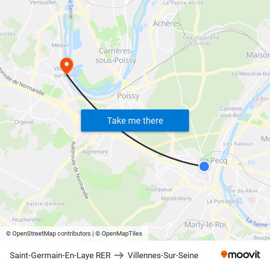 Saint-Germain-En-Laye RER to Villennes-Sur-Seine map