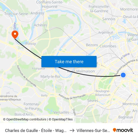 Charles de Gaulle - Étoile - Wagram to Villennes-Sur-Seine map