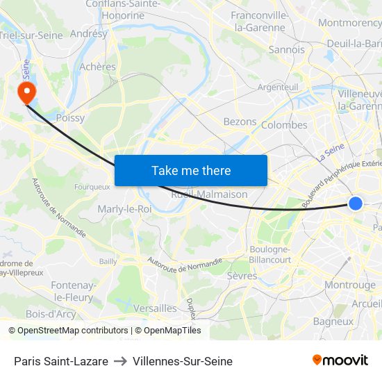 Paris Saint-Lazare to Villennes-Sur-Seine map
