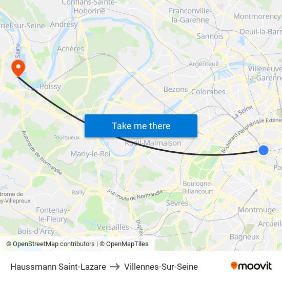 Haussmann Saint-Lazare to Villennes-Sur-Seine map