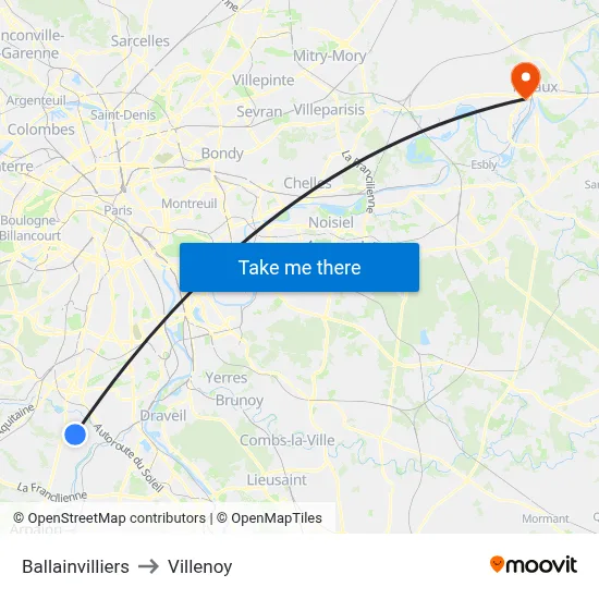 Ballainvilliers to Villenoy map
