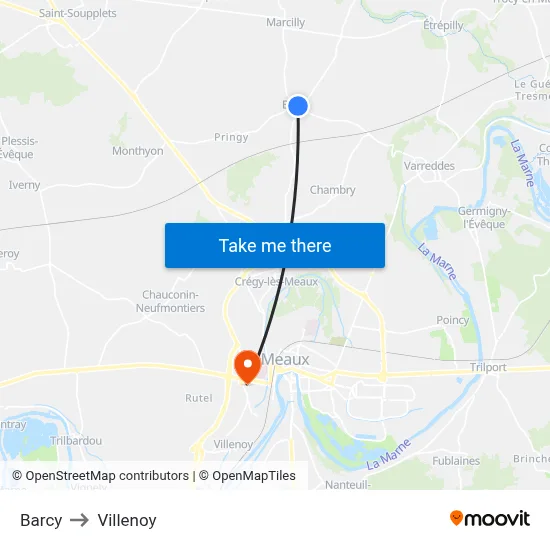 Barcy to Villenoy map
