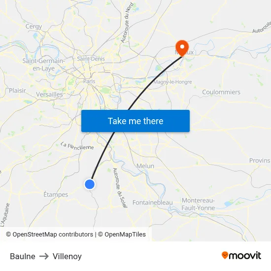Baulne to Villenoy map