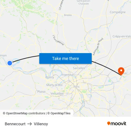 Bennecourt to Villenoy map