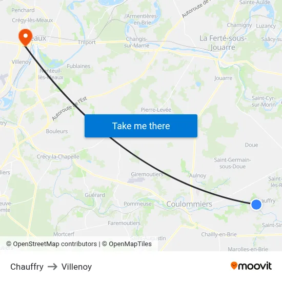 Chauffry to Villenoy map