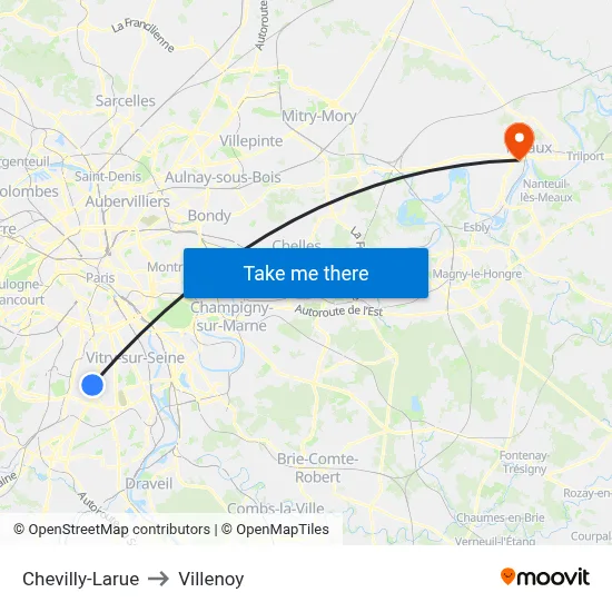 Chevilly-Larue to Villenoy map