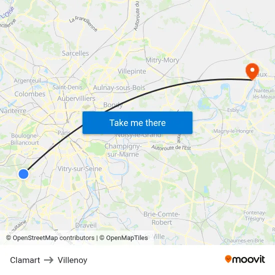 Clamart to Villenoy map