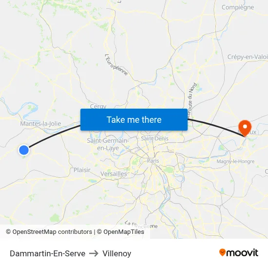 Dammartin-En-Serve to Villenoy map