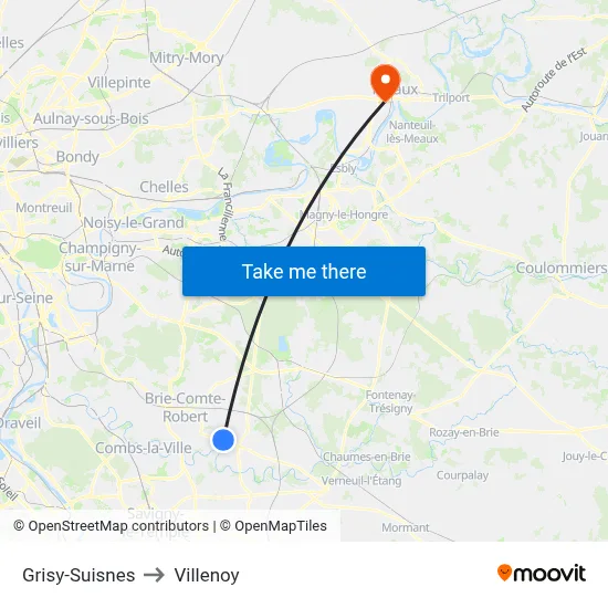 Grisy-Suisnes to Villenoy map