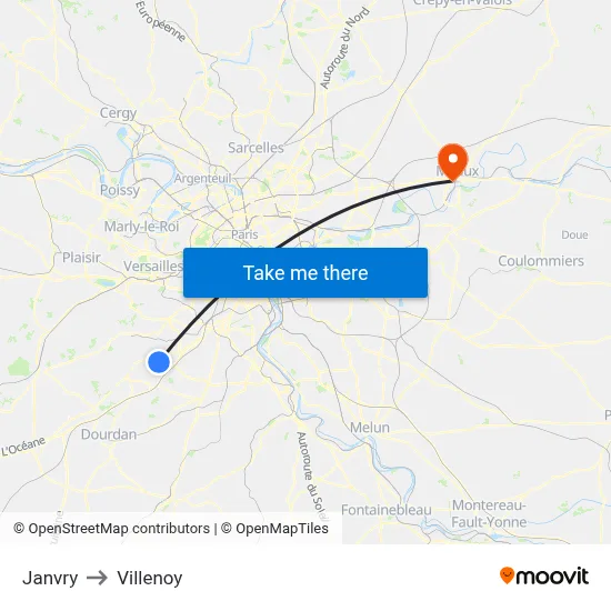 Janvry to Villenoy map