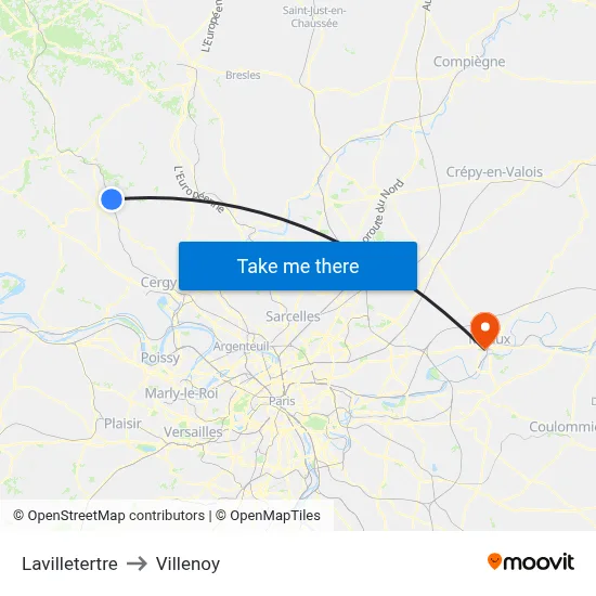 Lavilletertre to Villenoy map