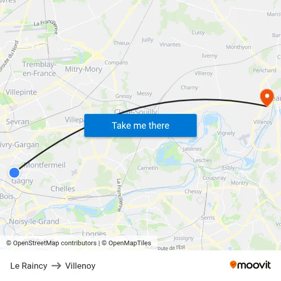 Le Raincy to Villenoy map