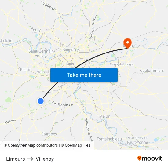 Limours to Villenoy map