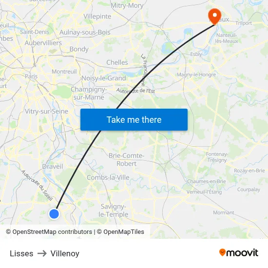 Lisses to Villenoy map