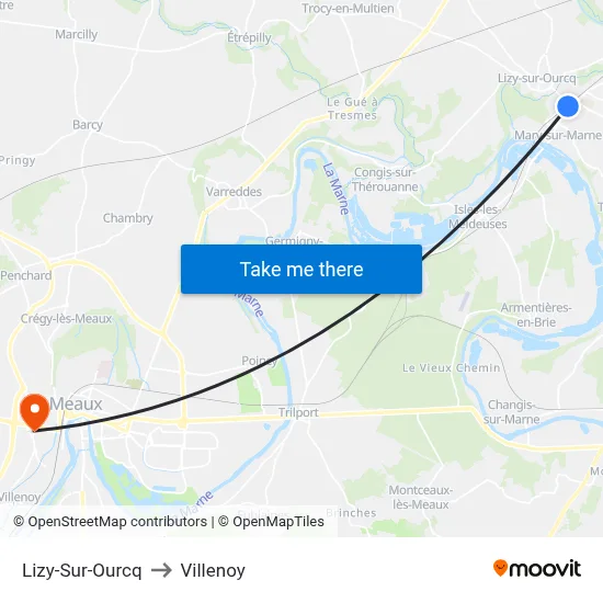 Lizy-Sur-Ourcq to Villenoy map
