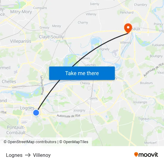Lognes to Villenoy map