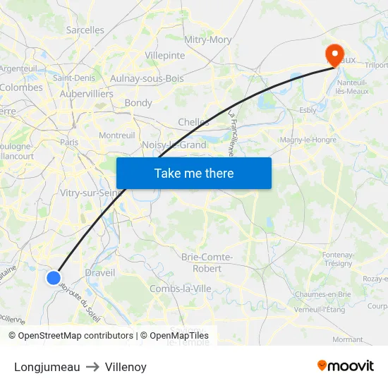 Longjumeau to Villenoy map