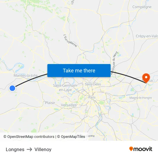 Longnes to Villenoy map