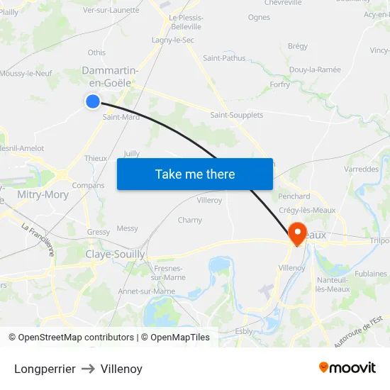 Longperrier to Villenoy map