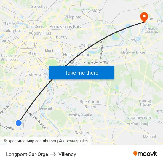 Longpont-Sur-Orge to Villenoy map