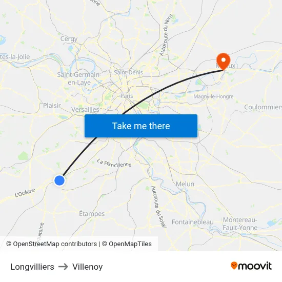 Longvilliers to Villenoy map