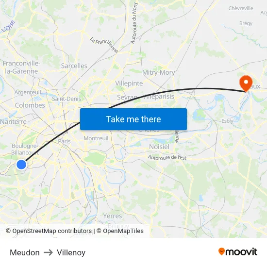 Meudon to Villenoy map