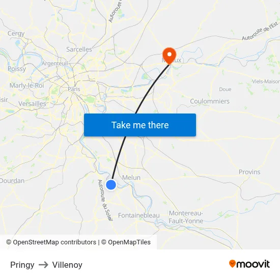 Pringy to Villenoy map