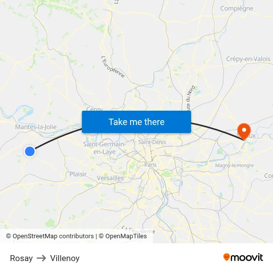 Rosay to Villenoy map