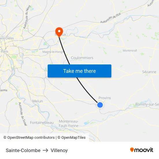 Sainte-Colombe to Villenoy map