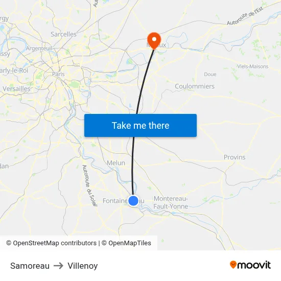 Samoreau to Villenoy map