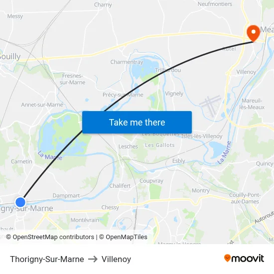 Thorigny-Sur-Marne to Villenoy map