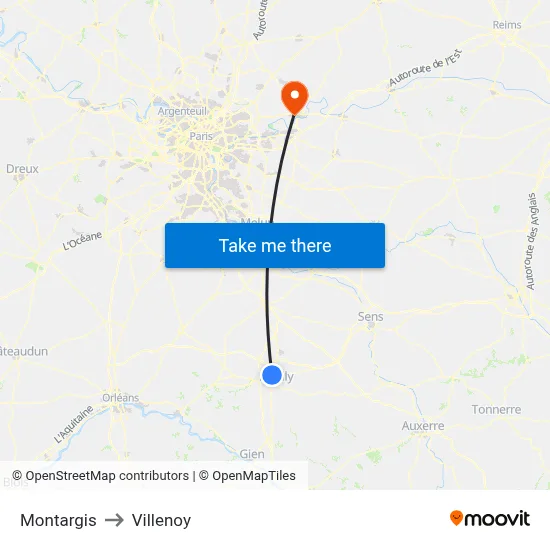 Montargis to Villenoy map