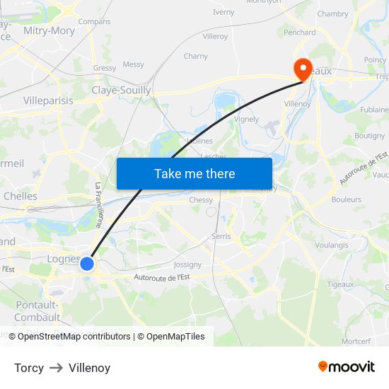 Torcy to Villenoy map