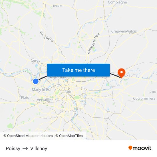 Poissy to Villenoy map