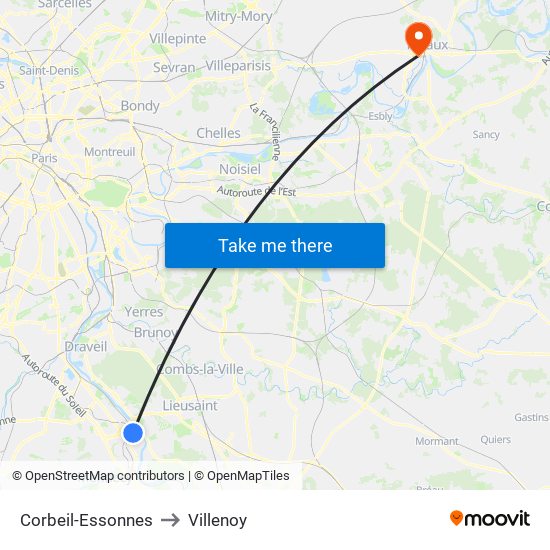 Corbeil-Essonnes to Villenoy map