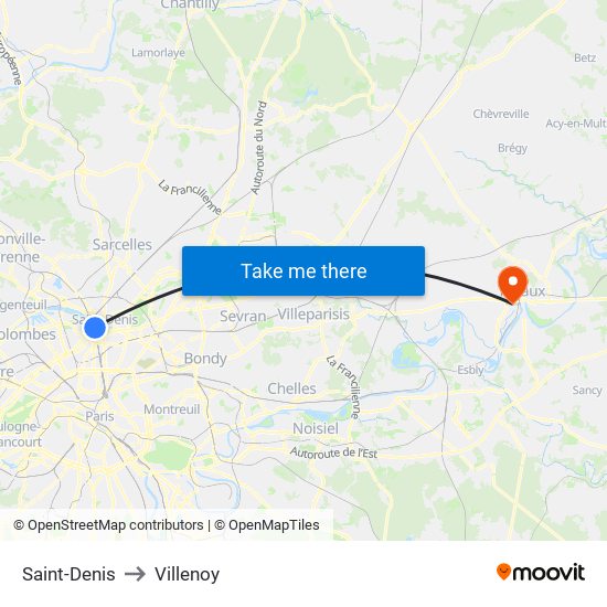 Saint-Denis to Villenoy map